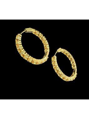 Signed DK 925 Citrine Hoop Earrings Gold Over Sterling Gemstone